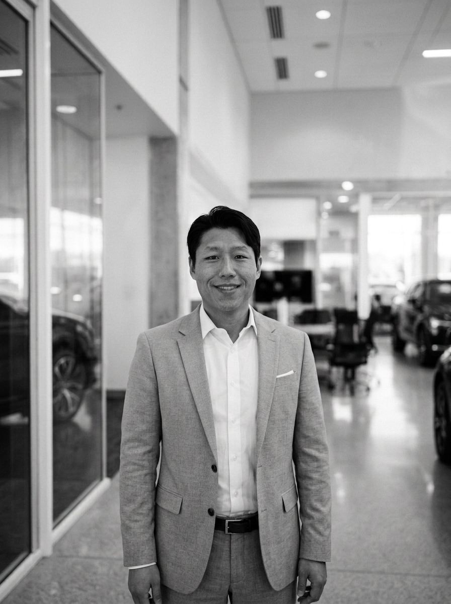 Shaun Yan, founder of Dealer Intelligence Group, in a dealership showroom